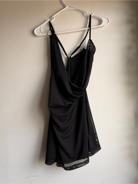 Peppermayo Dresses & Skirts - Peppermayo Black Cowl Neck Draped Mini Dress Sheer Mesh Y2K
